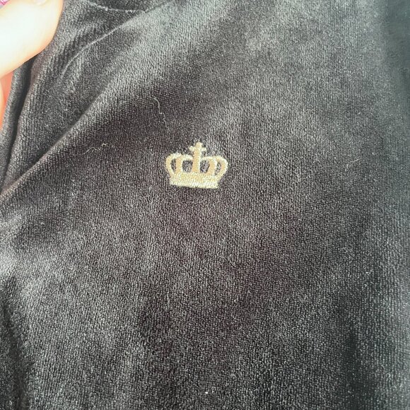 Y2K Juicy Couture Velour Zip Up Hoodie Jacket Black Crown Emblem Medium - Picture 5 of 8